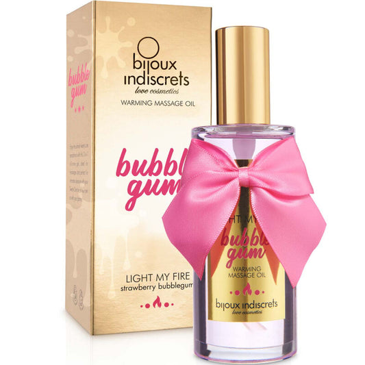 BIJOUX - INDISCRETS LIGHT MY FIRE MASSAGEOLJA MED VÄRMANDE EFFEKT TUGGUMMISMAK