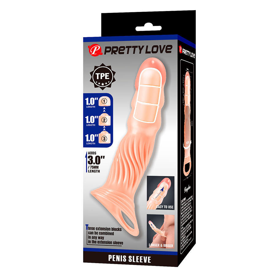 PRETTY LOVE - TEXTURED PENIS SHEATH WITH EXTENDERS