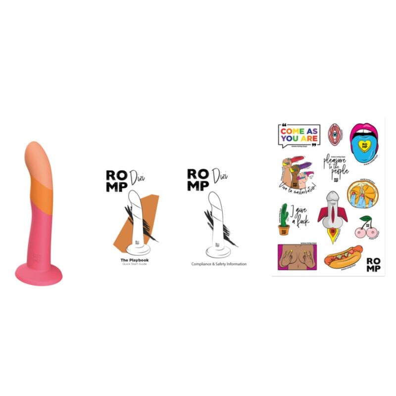 ROMP - DIZI SILICONE DILDO WITH SUCTION CUP TRICOLOR 18 CM