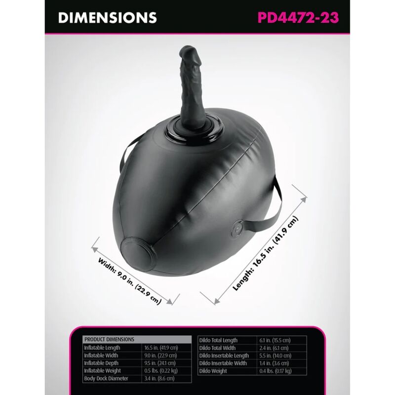 FETISH FANTASY SERIES - BODY DOCK INFLATABLE LOVE BALL WITH DILDO BLACK 41.9 CM