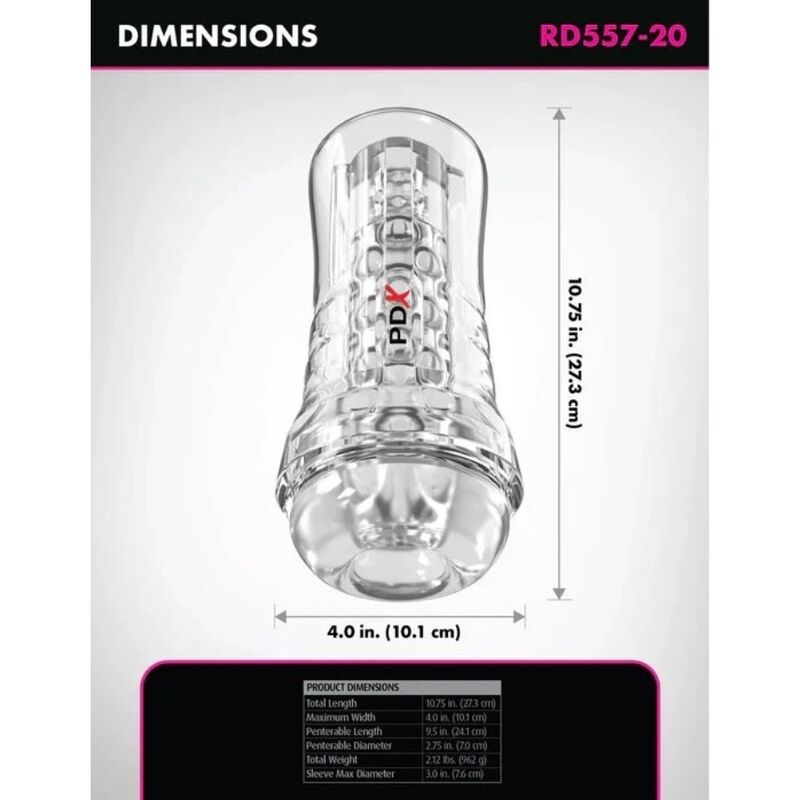 PDX ELITE - VIEWTUBE PLUS SEE-THRU EZ-GRIP TRANSPARENT STROKER 21 CM