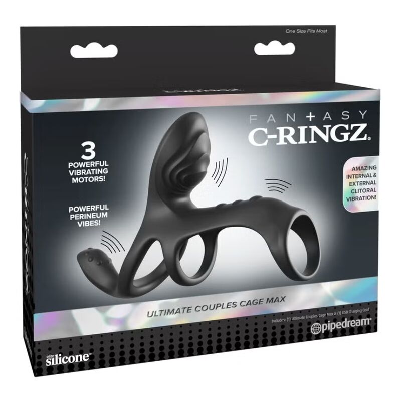 FANTASY C-RINGZ - ULTIMATE COUPLES CAGE MAX VIBRATING COCK RING 19.5 CM