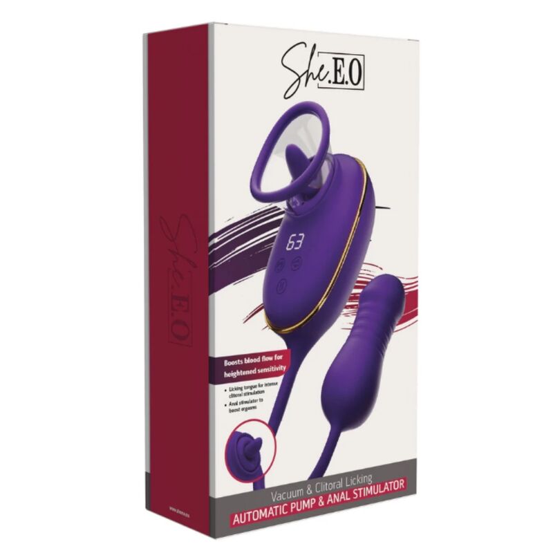 SHE.E.O - CLITORAL SUCTION TOOL WITH LICKING EFFECT AND PURPLE ANAL STIMULATOR