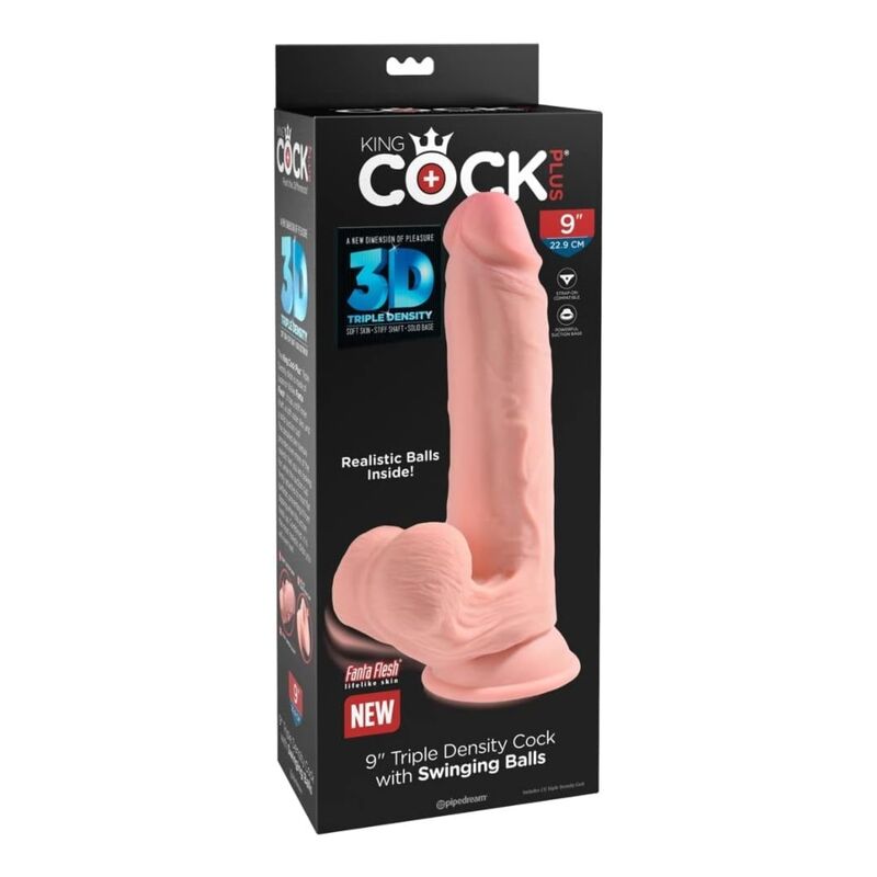 KING COCK PLUS - TRIPLE DENSITY REALISTIC DILDO WITH SWINGING TESTICLES 23 CM FLESH