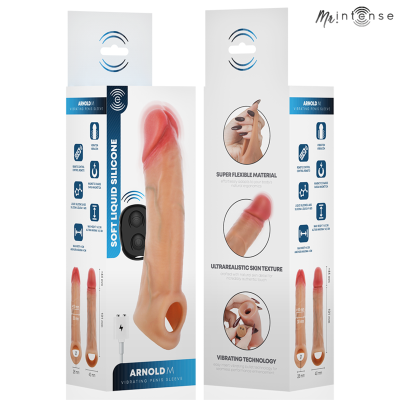 MR INTENSE - ARNOLD M VIBRATOR SILICONE PENIS SLEEVE WITH REMOTE CONTROL 14.5 CM -Ø- 4 CM