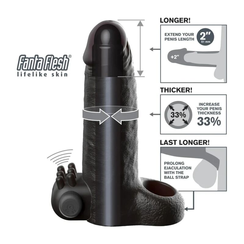 FANTASY X-TENSIONS - VIBRATING REAL FEEL 5CM PENIS EXTENSION SLEEVE BLACK
