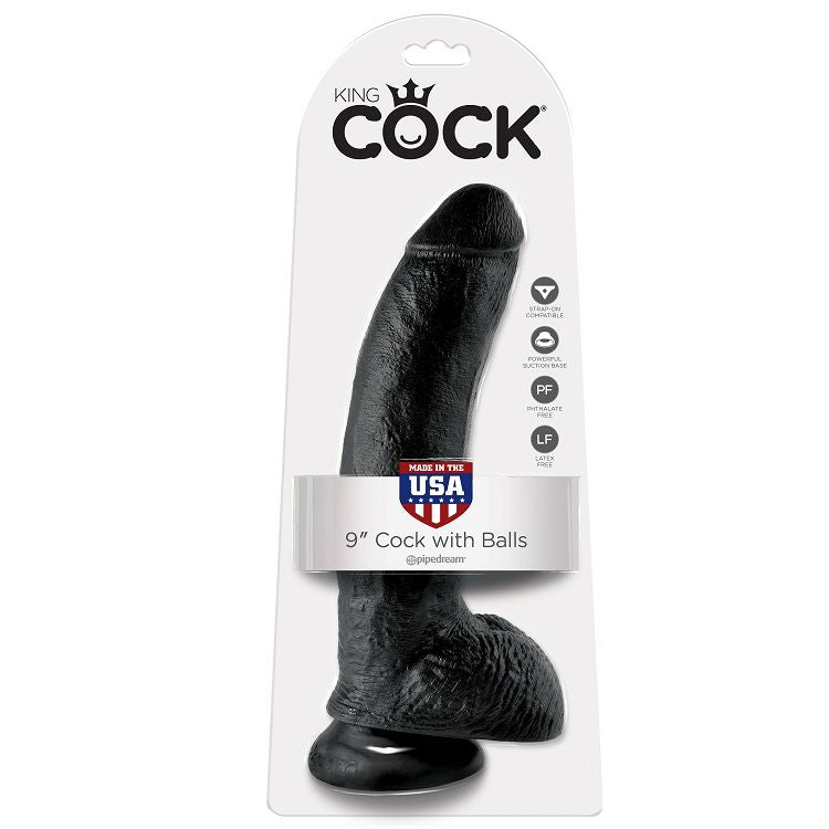 KING COCK - DILDO BLACK WITH BALLS 22.9 CM
