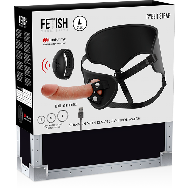 FETISH SUBMISSIVE CYBER STRAP - HARNESS WITH REMOTE CONTROL DILDO WATCHME L TECHNOLOGY