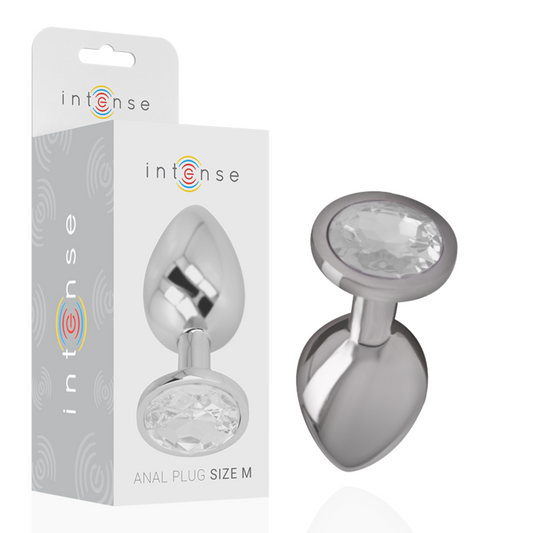 INTENSE - ALUMINIOWY METALOWY KOREK ANALNY ZE SREBRNYM KRYSZTALEM ROZMIAR M