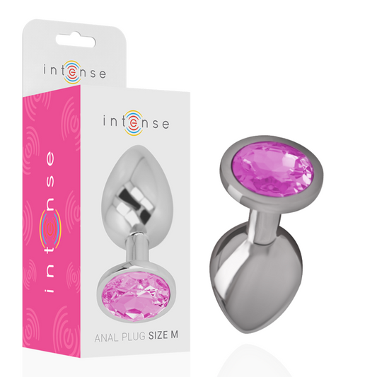 INTENSE - ALUMINIOWY METALOWY KOREK ANALNY Z ROZOWYM KRYSZTALEM ROZMIAR M