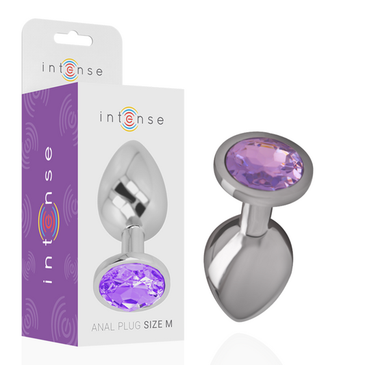INTENSE - ALUMINIOWY METALOWY KOREK ANALNY Z FIOLETOWYM KRYSZTALEM ROZMIAR M