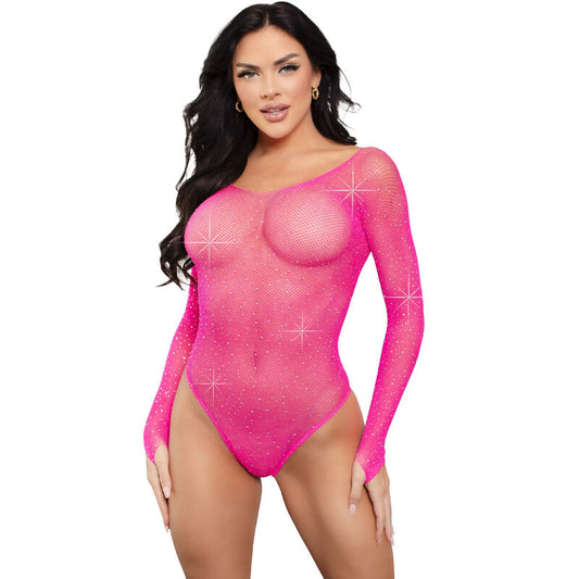LEG AVENUE - CRYSTALIZED LÅNGÄRMAD BODYSUIT FUCHSIA