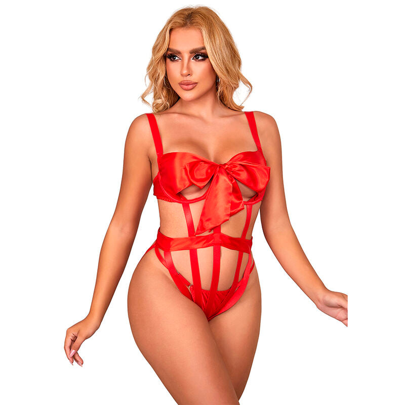 SUBBLIME - 954475 SEXY OPENWORK BODY WITH BOW RED L/XL