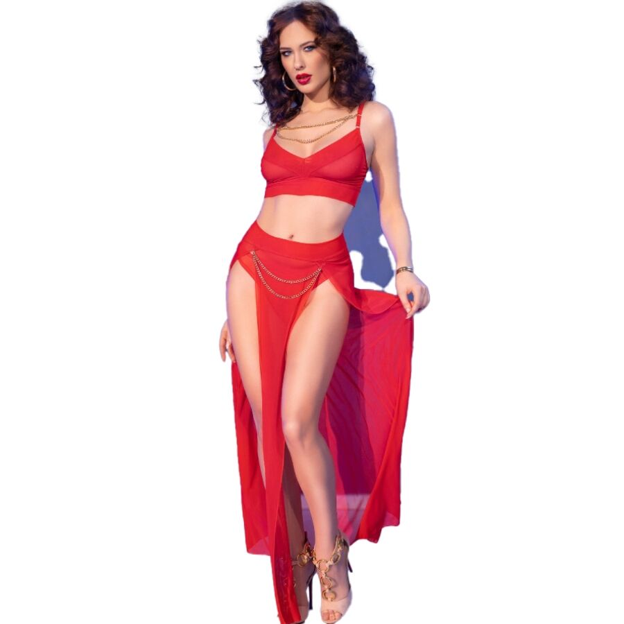CHILIROSE - CR 4850 RED TOP AND LEGGINGS SET WITH GOLDEN ACCESSORIES L