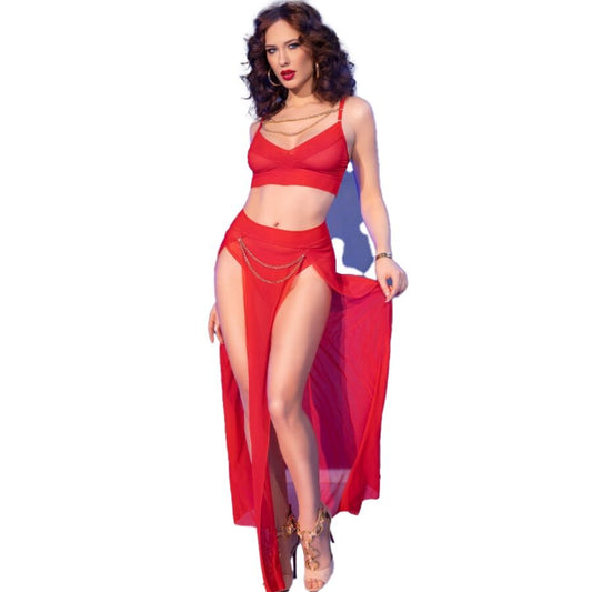 CHILIROSE - CR 4850 RED TOP AND LEGGINGS SET WITH GOLDEN ACCESSORIES L