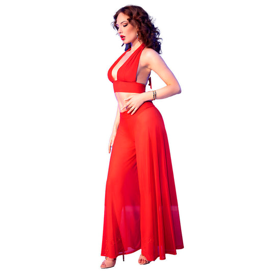 CHILIROSE - CR 4857 RED TOP AND PANTS SET SIZE L