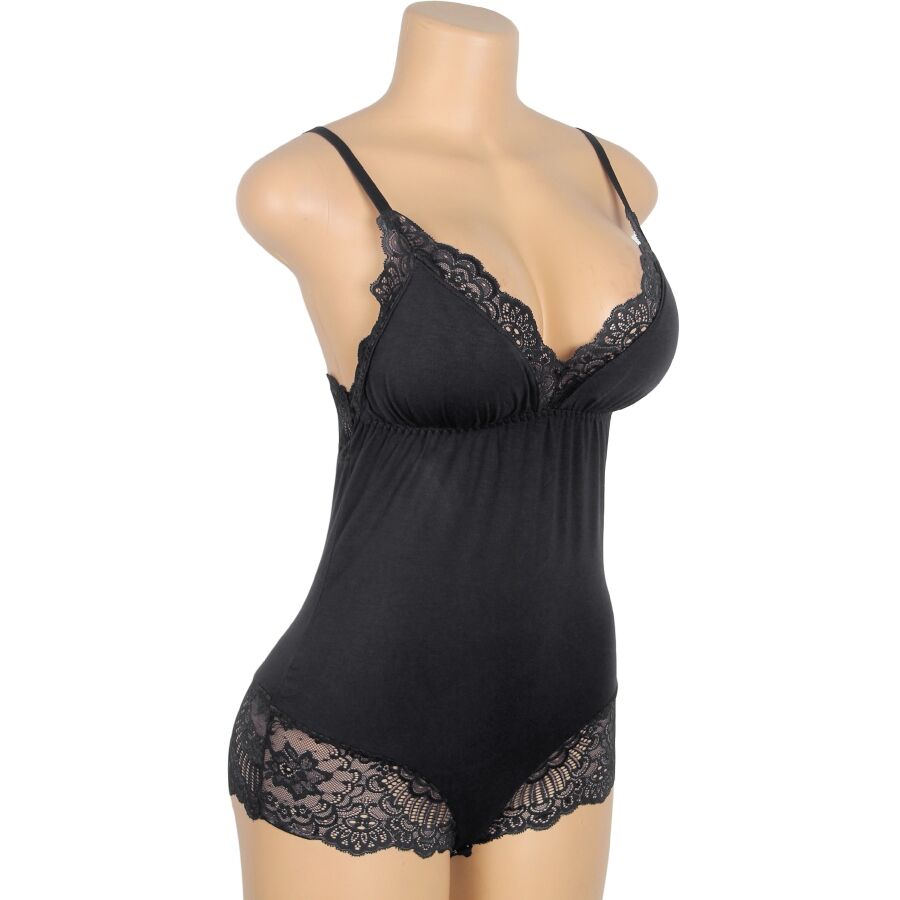 SUBBLIME - BLACK FLORAL LACE DETAIL TEDDY L/XL