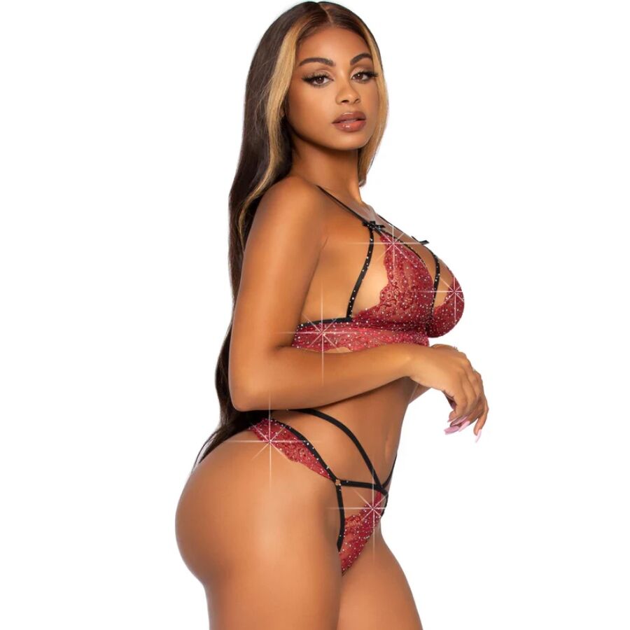 LEG AVENUE - 81623 BRA + THONG SET BURGUNDY SIZE S