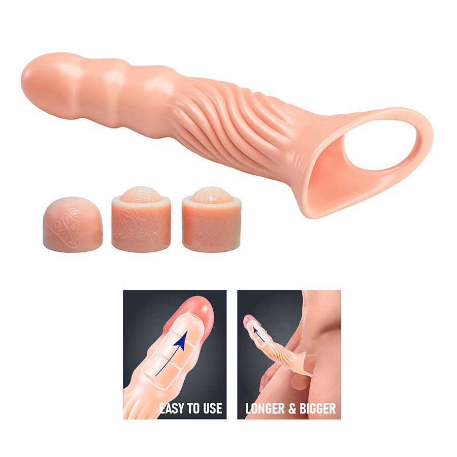 PRETTY LOVE - TEXTURED PENIS SHEATH WITH EXTENDERS