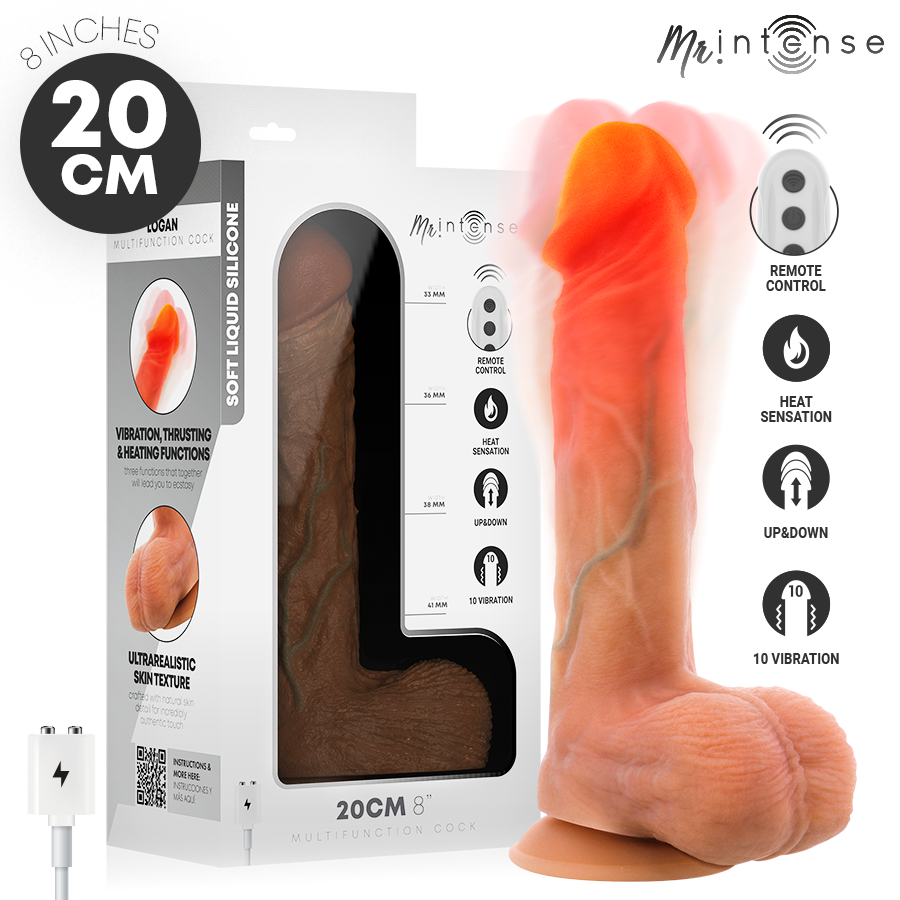 MR INTENSE - LOGAN VIBRATOR DILDO SILICONE WITH HEAT EFFECT AND REMOTE CONTROL 20 CM -Ø- 4,1 CM