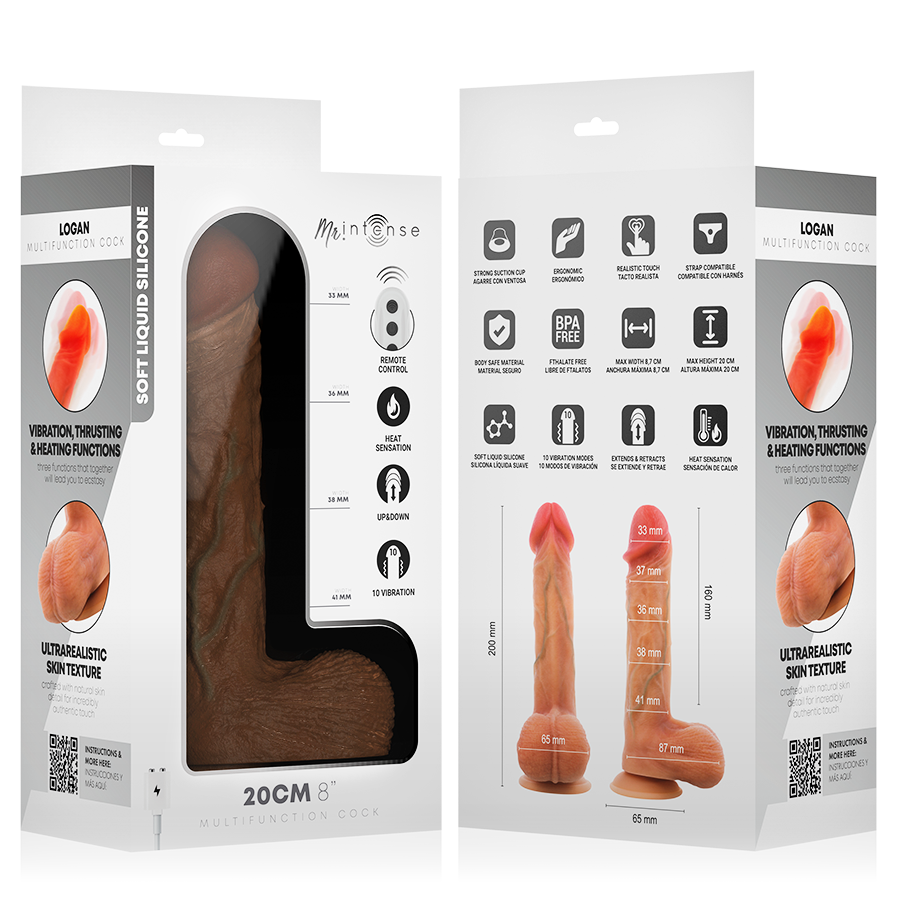 MR INTENSE - LOGAN VIBRATOR DILDO SILICONE WITH HEAT EFFECT AND REMOTE CONTROL 20 CM -Ø- 4,1 CM