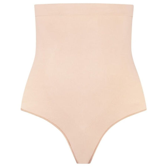 BYE-BRA - SOFT TOUCH BEZSZWOWE STRINGI Z WYSOKIM STANEM BEŻOWE ROZMIAR L