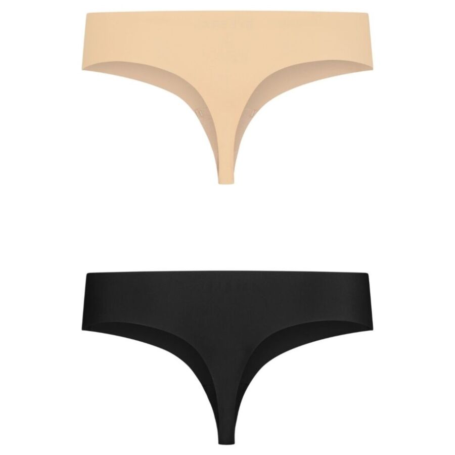 BYE-BRA - INVISIBLE THONG 2 PACK BEIGE & BLACK SIZE XXL
