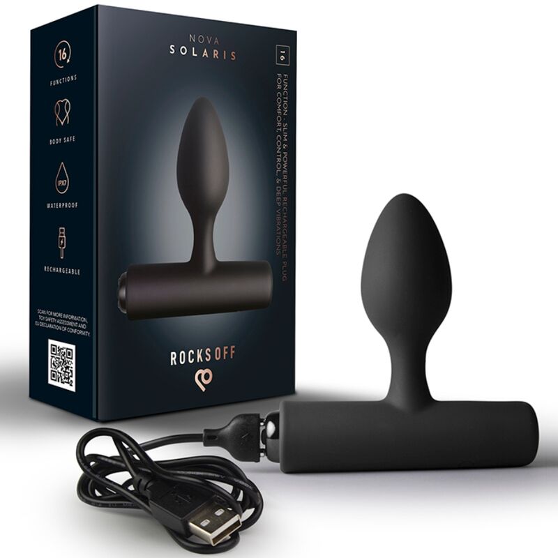 ROCKS-OFF - NOVA SOLARIS RECHARGEABLE SLIM & POWERFUL ANAL PLUG 16 FUNCTION BLACK