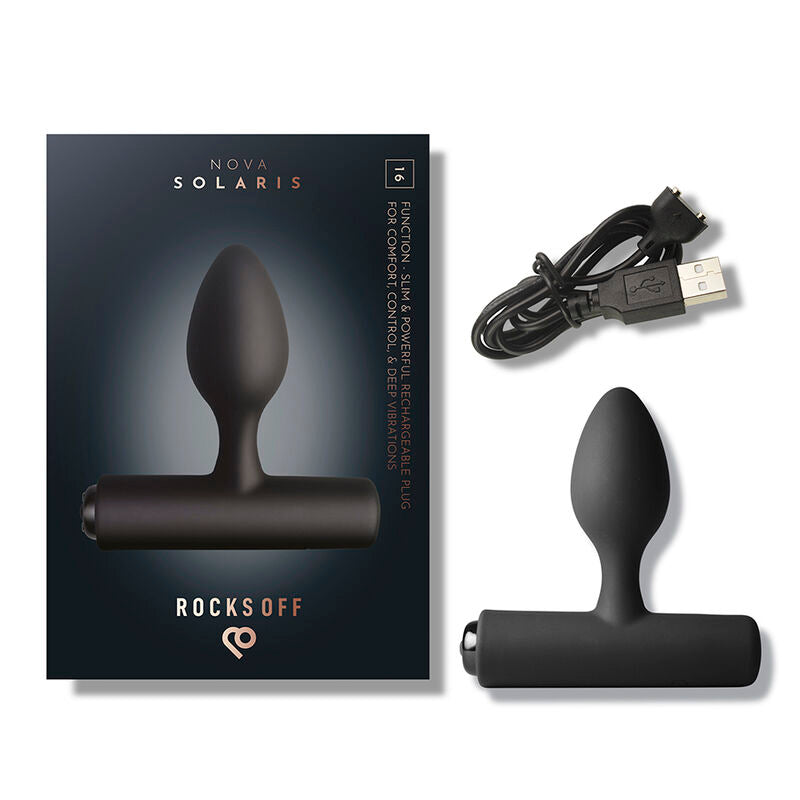 ROCKS-OFF - NOVA SOLARIS RECHARGEABLE SLIM & POWERFUL ANAL PLUG 16 FUNCTION BLACK