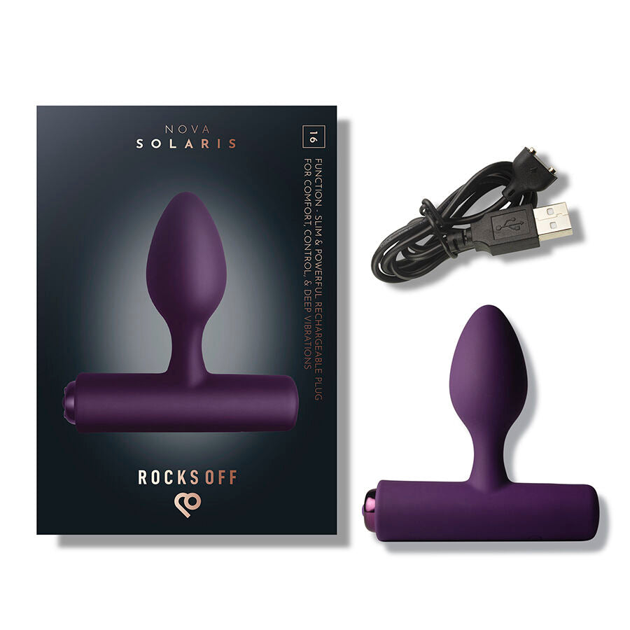 ROCKS-OFF - NOVA SOLARIS RECHARGEABLE SLIM & POWERFUL ANAL PLUG 16 FUNCTION PURPLE