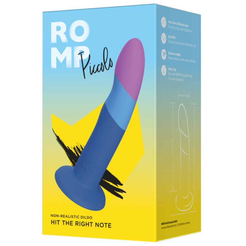 ROMP - PICCOLO SILICONE DILDO WITH TRICOLOR SUCTION CUP 14 CM