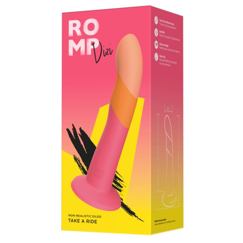 ROMP - DIZI SILICONE DILDO WITH SUCTION CUP TRICOLOR 18 CM