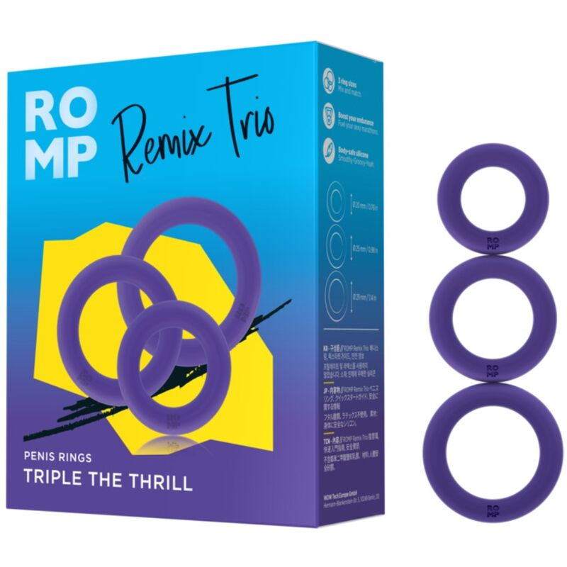 ROMP - REMIX TRIO SET OF 3 PURPLE SILICONE PENIS RINGS