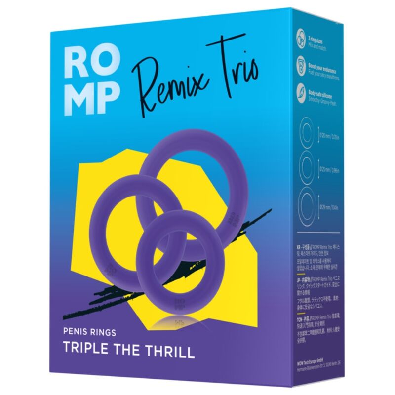 ROMP - REMIX TRIO SET OF 3 PURPLE SILICONE PENIS RINGS