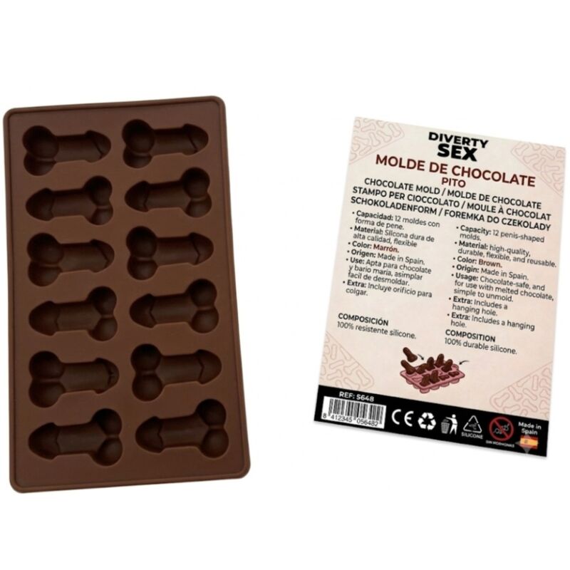 DIABLO PICANTE - CHOCOLATE MOLD WITH 12 SILICONE PENISES FOR HANGING RED