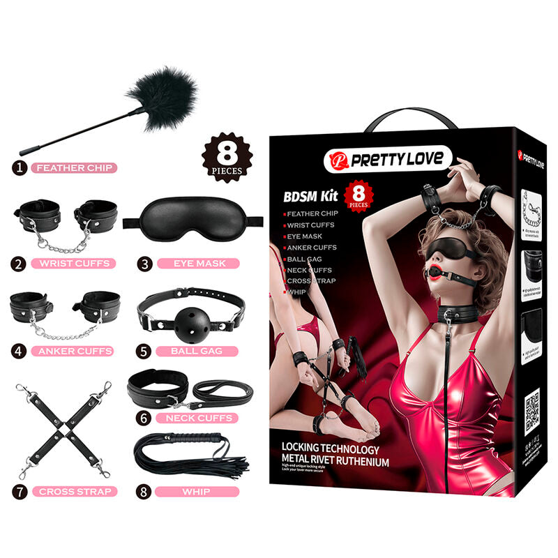 PRETTY LOVE - 8 PIECE BDSM KIT BLACK