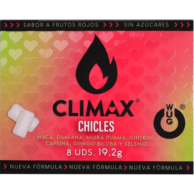 WUG Climax - Functional chewing gum with Maca, Damiana and Ginseng to enhance desire and intimate vitality. BLISTER 8 UNITS