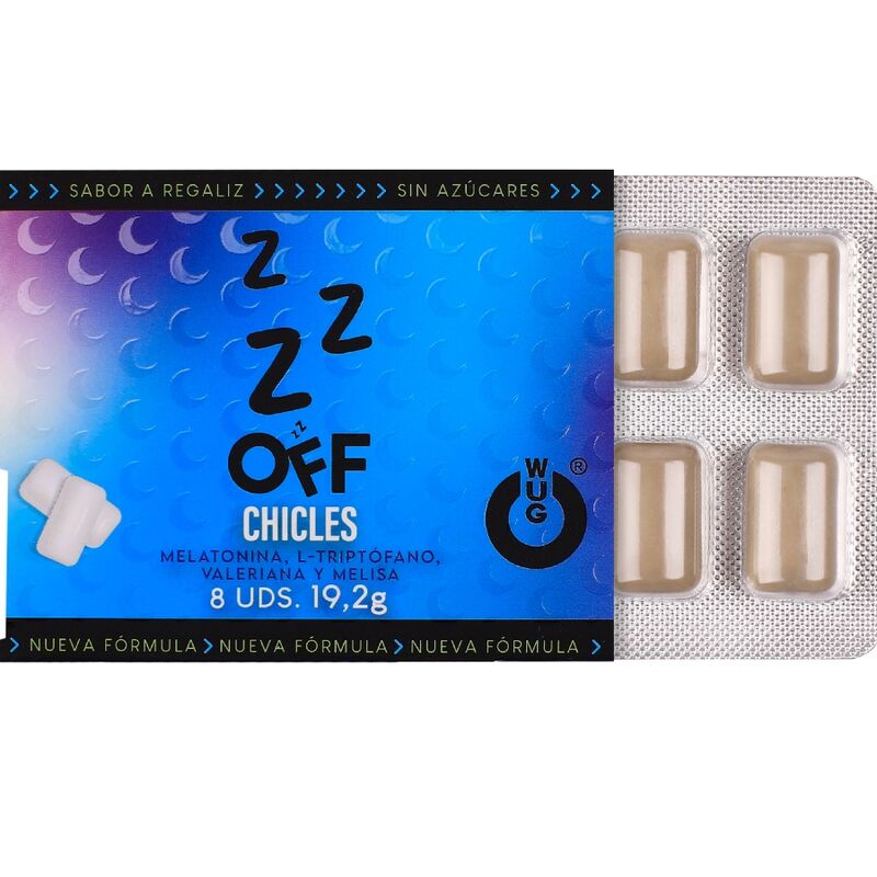 WUG Off - The functional chewing gum that helps you relax and sleep better. BLISTER OF 8 PACKS