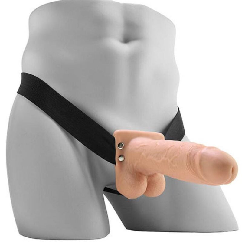 FETISH FANTASY SERIES - REALISTIC VIBRATING HOLLOW STRAP ON WITH BALLS 17.8 CM