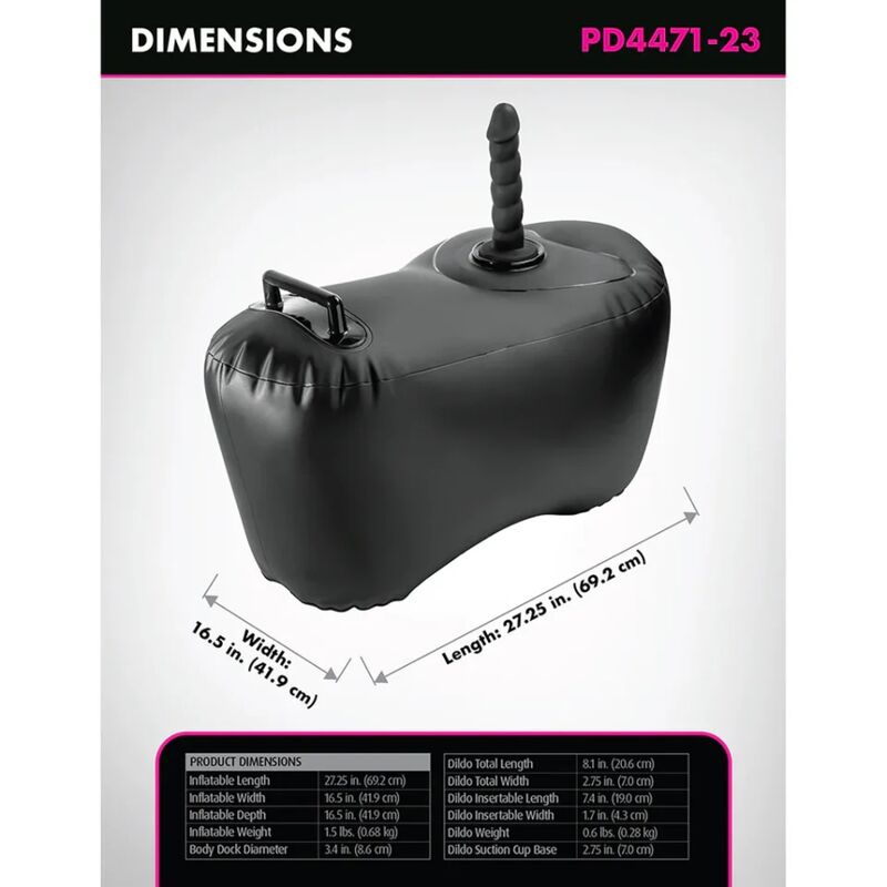 FETISH FANTASY SERIES - BODY DOCK INFLATABLE LOVE SEAT WITH DILDO 69.2 CM BLACK