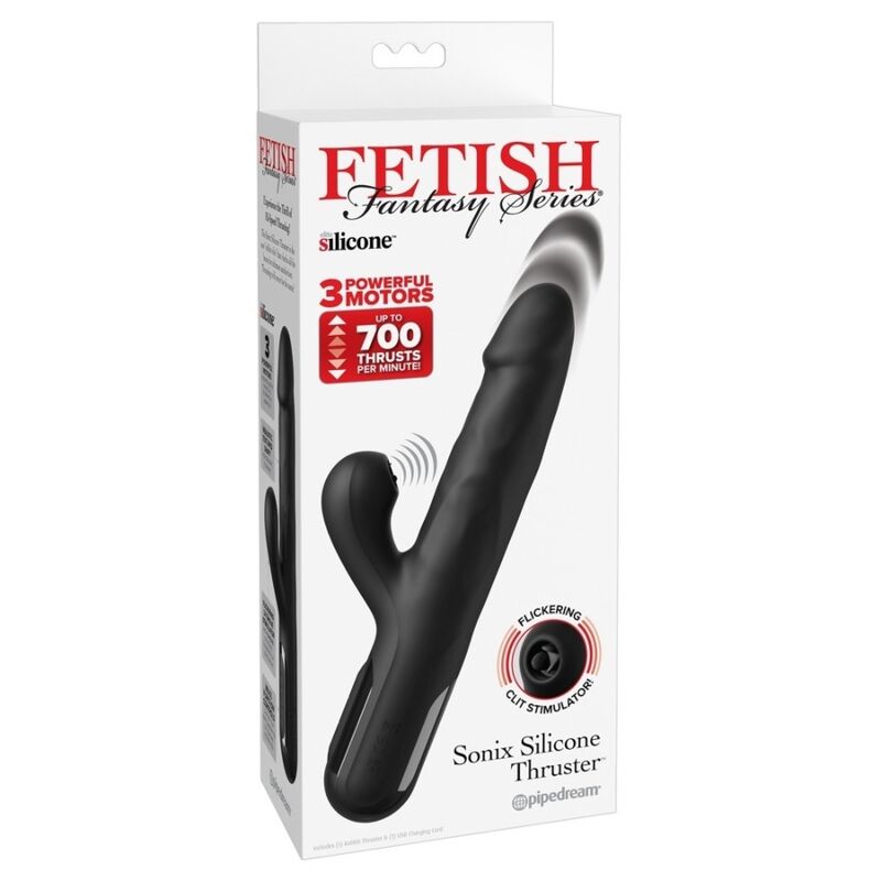 FETISH FANTASY SERIES - SONIX SILICONE THRUSTER RABBIT VIBRATOR BLACK