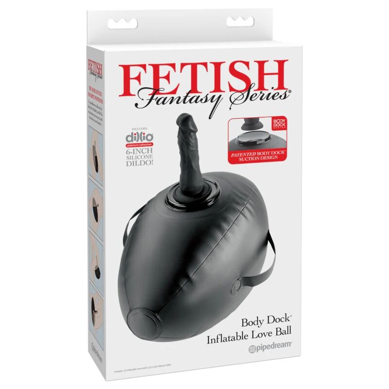 FETISH FANTASY SERIES - BODY DOCK INFLATABLE LOVE BALL WITH DILDO BLACK 41.9 CM