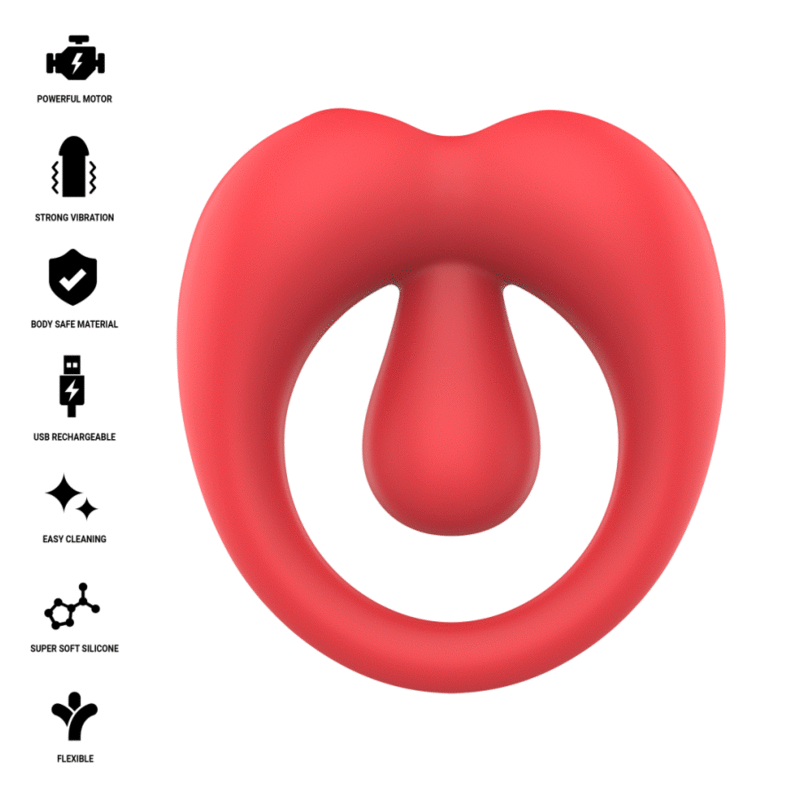INTENSE - RUSSELL VIBRATING PENIS RING WITH CLITORIS STIMULATION RED