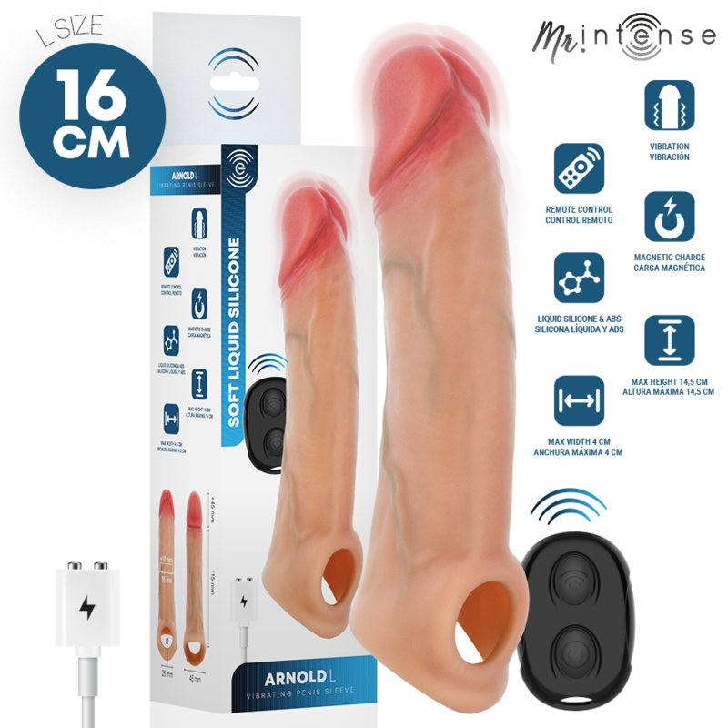 MR INTENSE - ARNOLD L VIBRATOR SILICONE PENIS SLEEVE WITH REMOTE CONTROL 16 CM -Ø- 4.5 CM