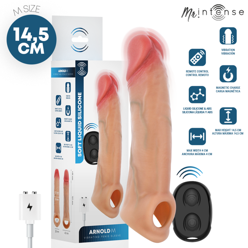 MR INTENSE - ARNOLD M VIBRATOR SILICONE PENIS SLEEVE WITH REMOTE CONTROL 14.5 CM -Ø- 4 CM