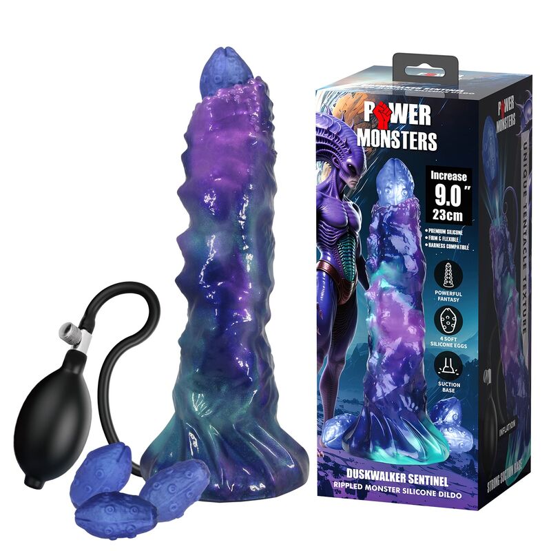 POWER MONSTERS - DUSKWALKER SENTINEL TREFARVET OPBLÆSELIG FANTASY-DILDO I SILIKONE 23 CM Ø 5 CM