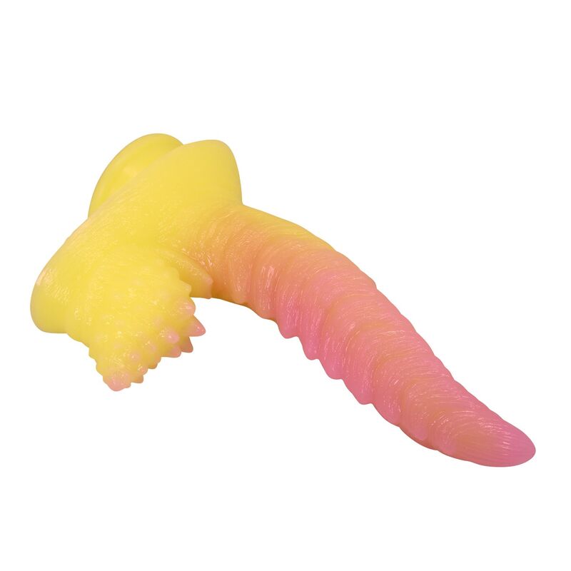 POWER MONSTERS - RIPPLIED MONSTER FANTASY DILDO WITH SUCTION CUP 22.5 CM Ø 5.5 CM PINK & YELLOW