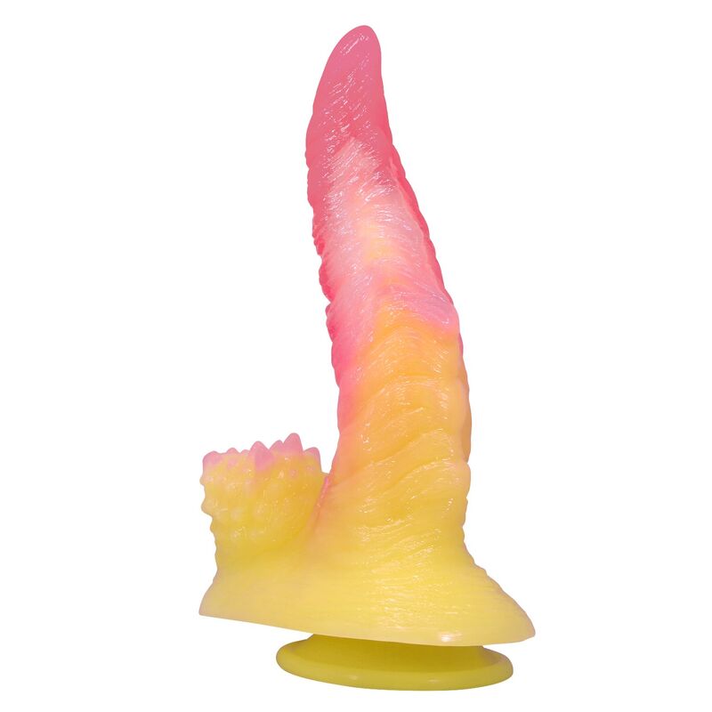 POWER MONSTERS - RIPPLIED MONSTER FANTASY DILDO WITH SUCTION CUP 22.5 CM Ø 5.5 CM PINK & YELLOW
