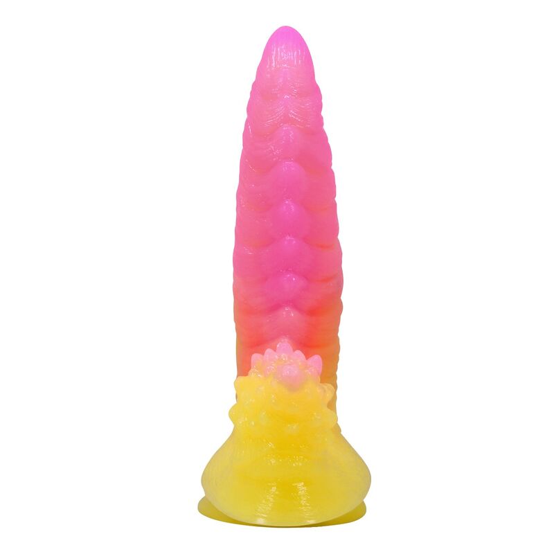 POWER MONSTERS - RIPPLIED MONSTER FANTASY DILDO WITH SUCTION CUP 22.5 CM Ø 5.5 CM PINK & YELLOW