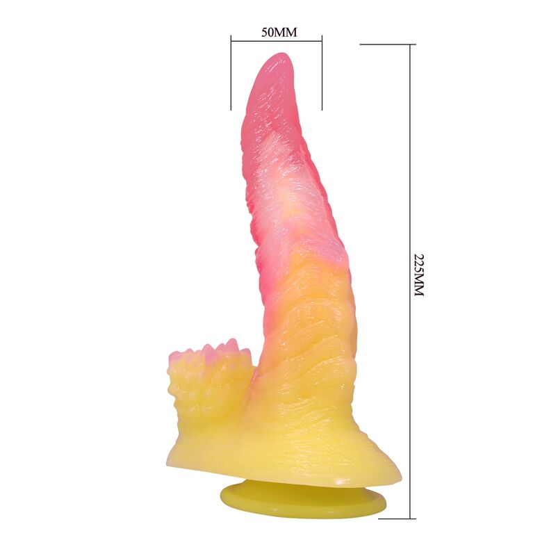 POWER MONSTERS - RIPPLIED MONSTER FANTASY DILDO WITH SUCTION CUP 22.5 CM Ø 5.5 CM PINK & YELLOW